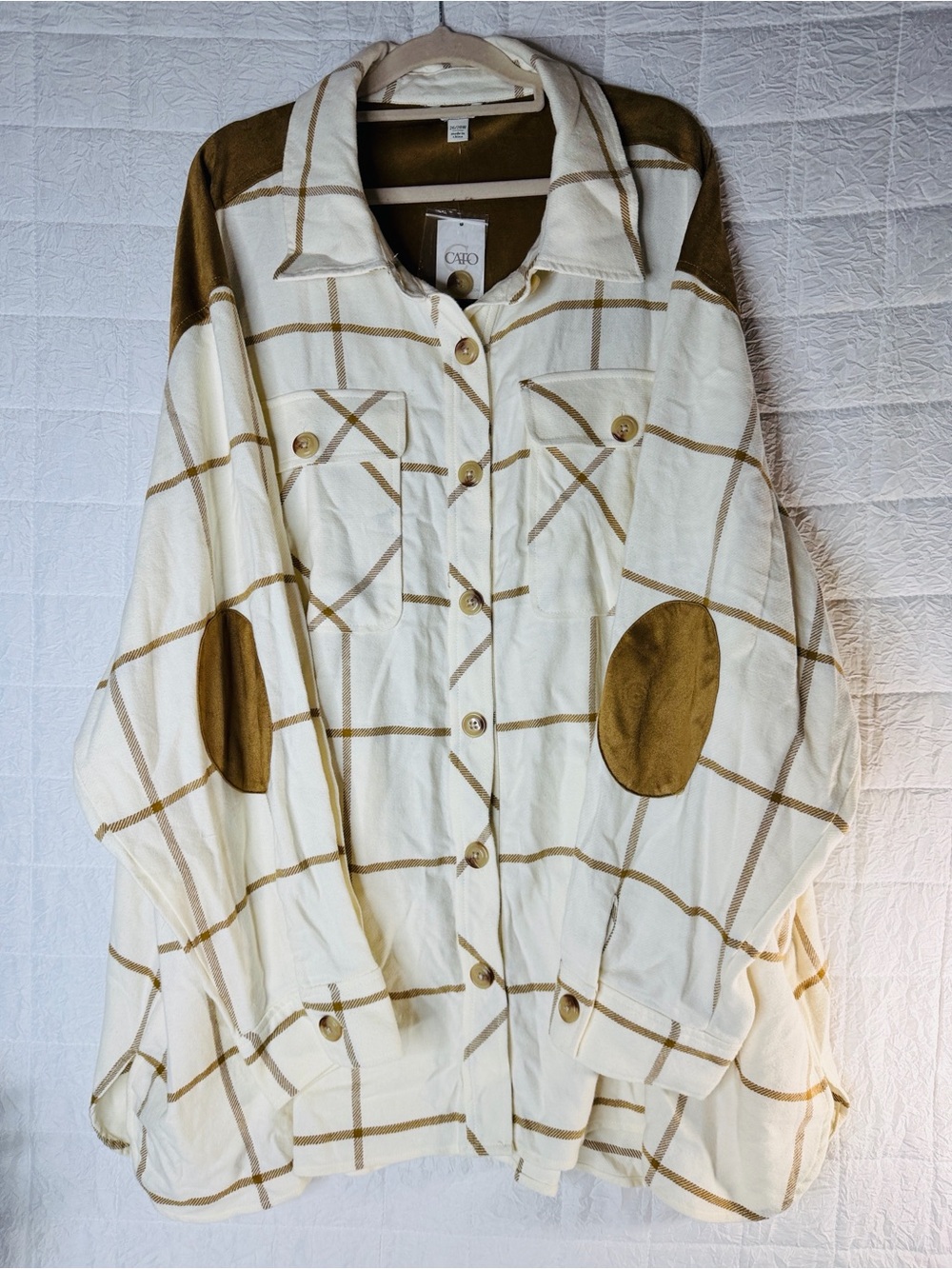Cato Checkered Button Down Shirt in White & Brown NWT